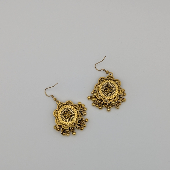 Gold Necklace Drop Earrings Set Green Gemstone Bollywood Wedding Bridal - Picture 6 of 10